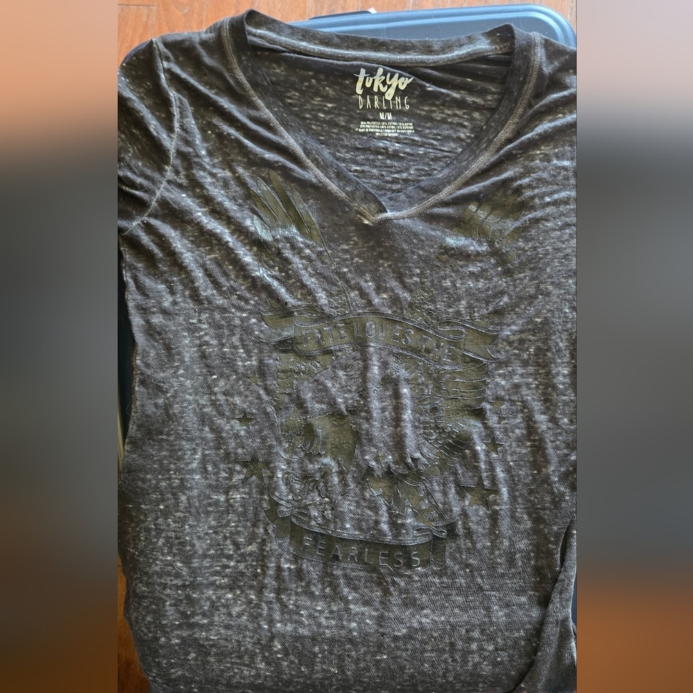 Tokyo Darling Y2k Vintage Womens V-neck Gray Short Sleeve Tee